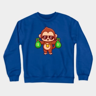 Cool Monkey Holding Money Bag Cartoon Crewneck Sweatshirt